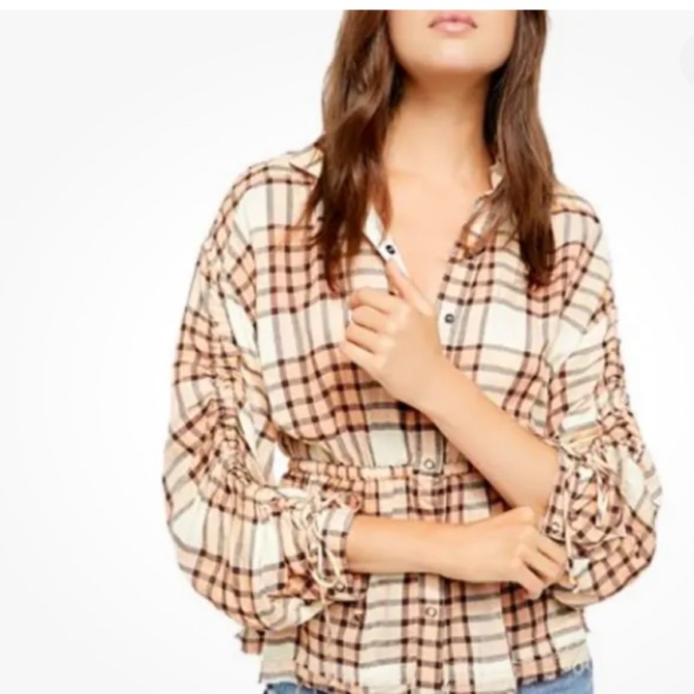 Free people pacific Dawn Drawstring plaid shirt